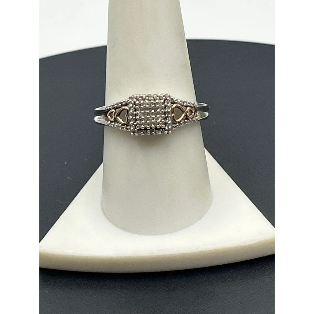 Sun Sterling Silver 14K Rose Gold Heart Natural Diamonds  Engagement Ring Sz 9.5